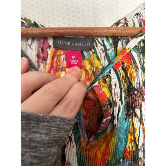 Vince Camuto Floral Boho Blouse Multicolor 3/4 Sleeve Lightweight Top Medium - Picture 6 of 11